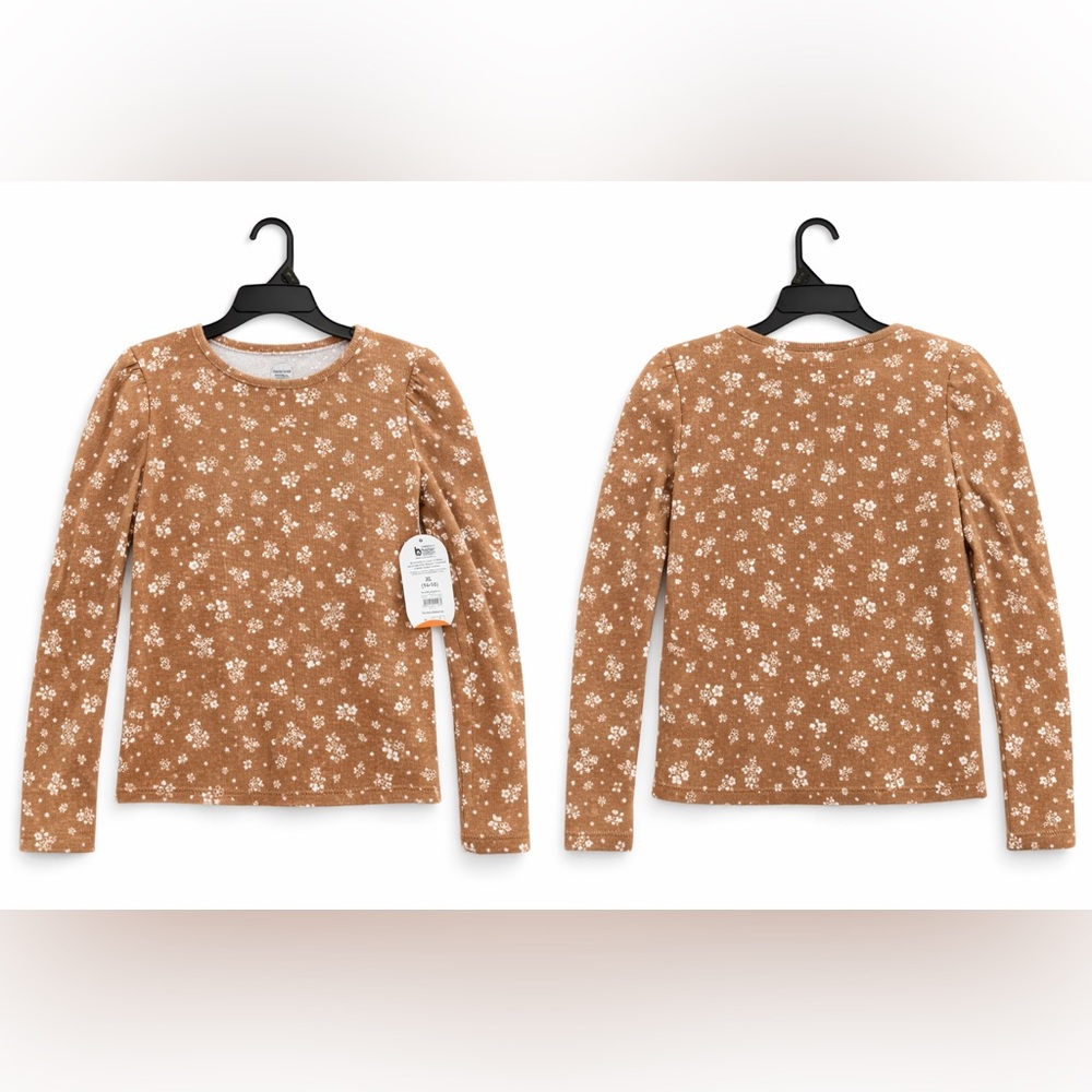Wonder Nation Floral Ribbed Long Sleeve Top Kids XL 14/16